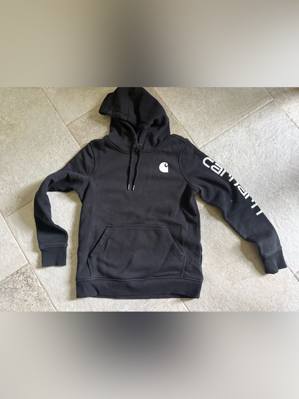 Carhartt Men’s Black Pullover Hoodie with Sleeve Logo